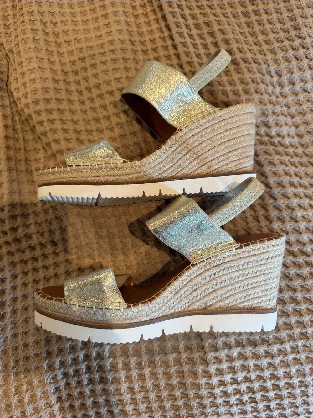 gentle souls Metallic Gold Espadrille Wedge Sandals
